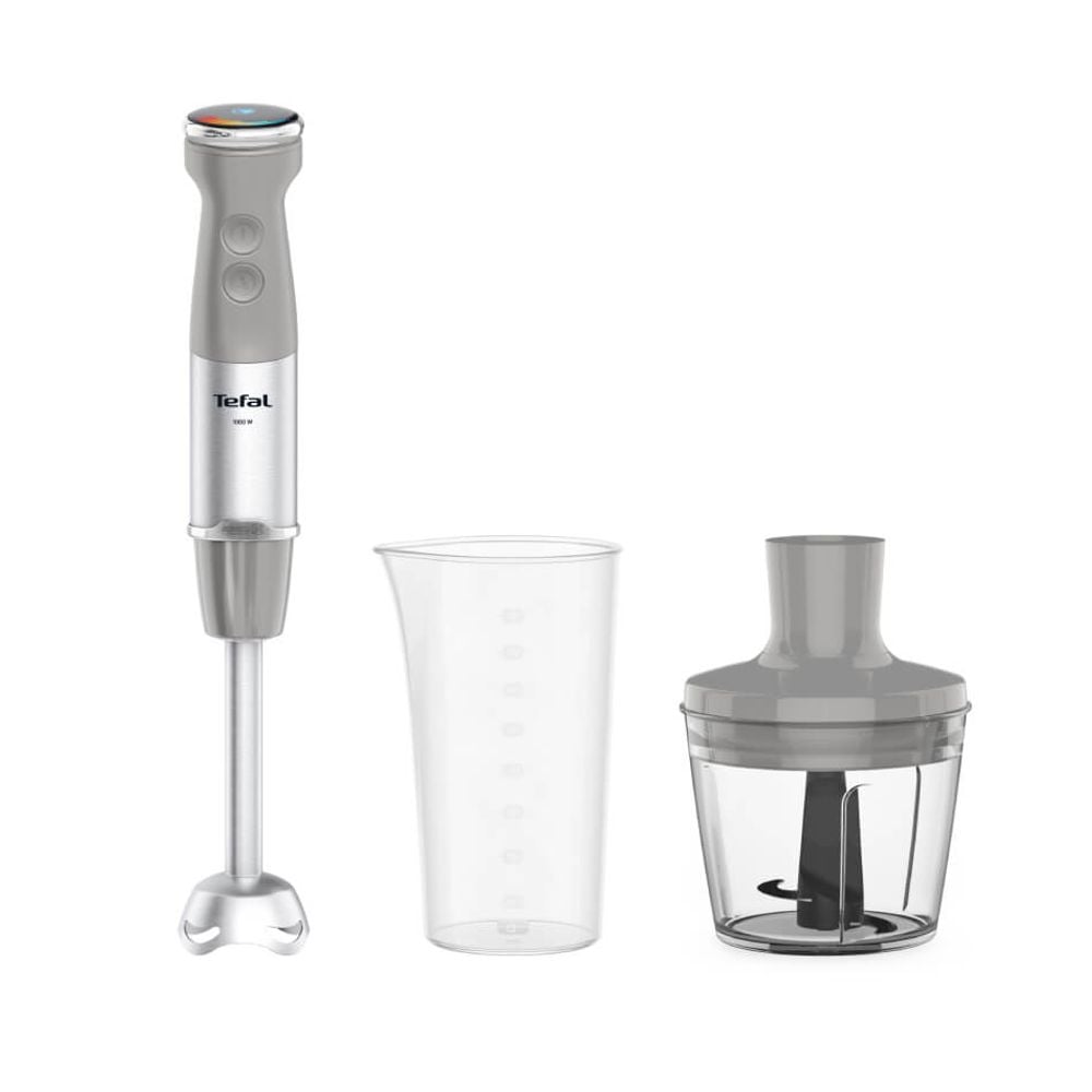 Blender vertical Tefal Quickchef+ HB672B30, 1000W, 20 trepte de viteză, funcție Turbo, 4 lame Powelix, capacitate tocător 500 ml, pahar gradat 800 ml, gri & argintiu