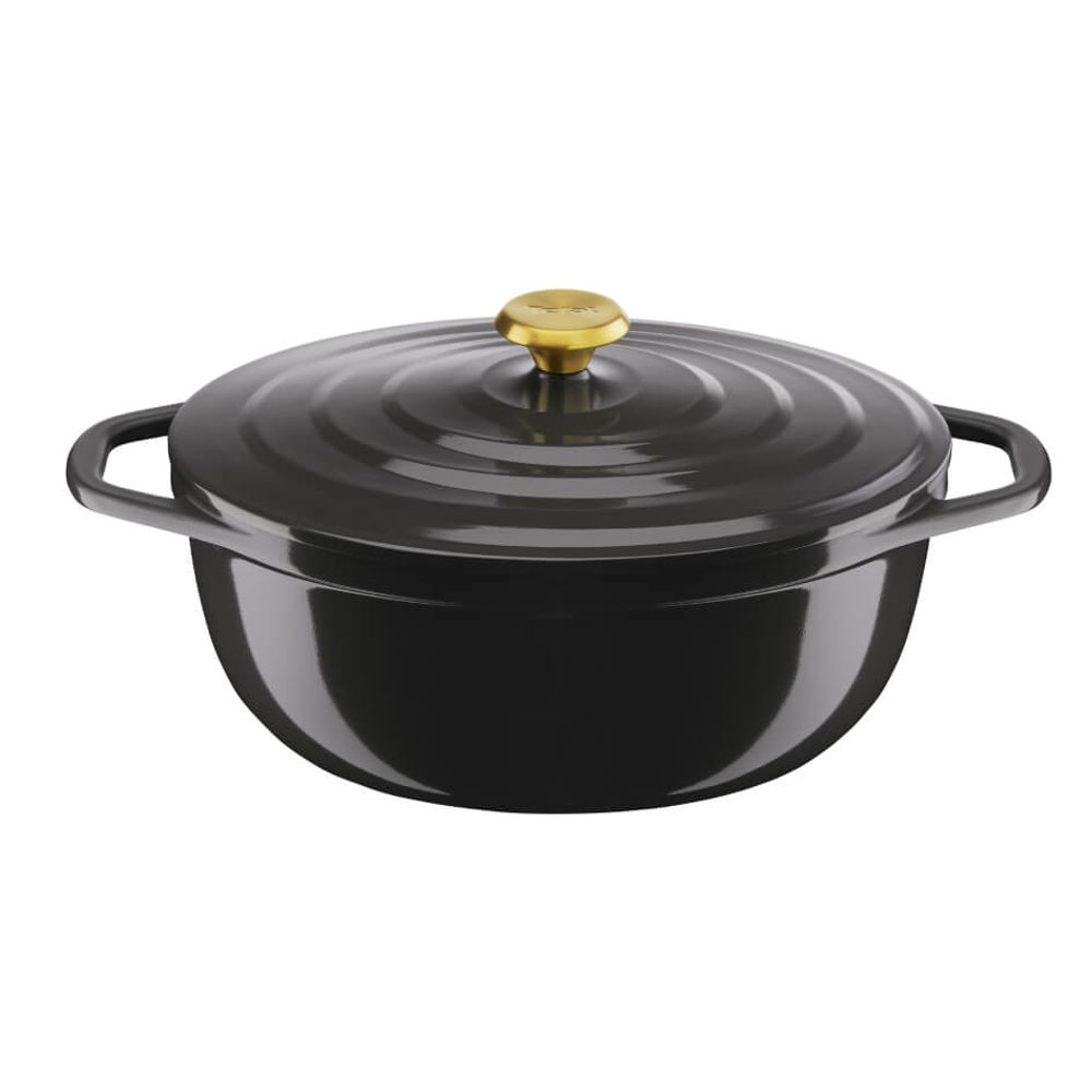 Cratiță cu capac Tefal Air E2558955, 5.7L, 30x23 cm, înveliș ceramic, inducție și cuptor, aluminiu turnat, negru