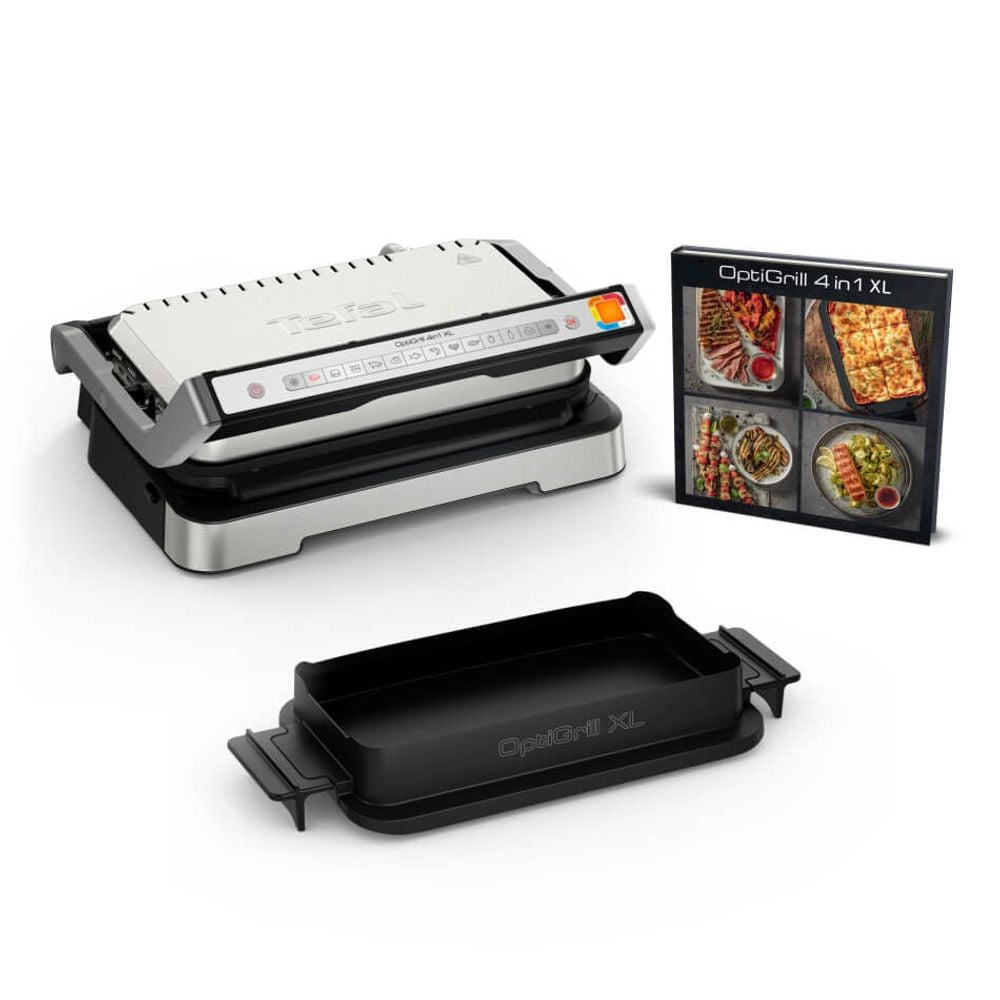 Grătar electric Tefal Optigrill 4 în 1 XL GC784D30, 2200W, 12 programe automate, până la 8 persoane, plăci antiaderente detașabile, tavă de copt