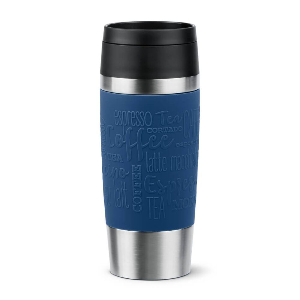 Termos Tefal Travel Mug Classic N2020310, inox, 0.36 L, 100% etanș, functie Quick Press, argintiu & albastru