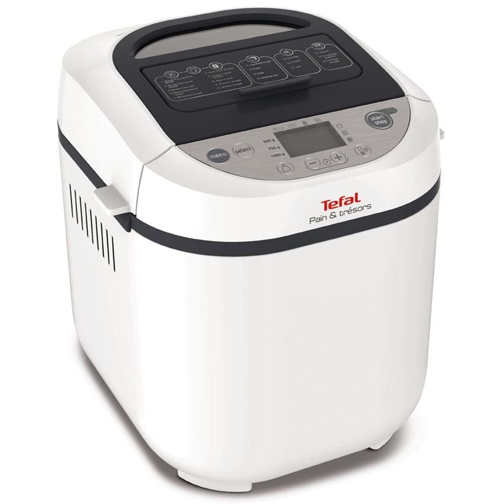 Mașină de pâine Tefal Pain et Tresors PF250135, 700 W, 1000 g, 3 setări, 20 programe, 28 de rețete, timer, alb/negru