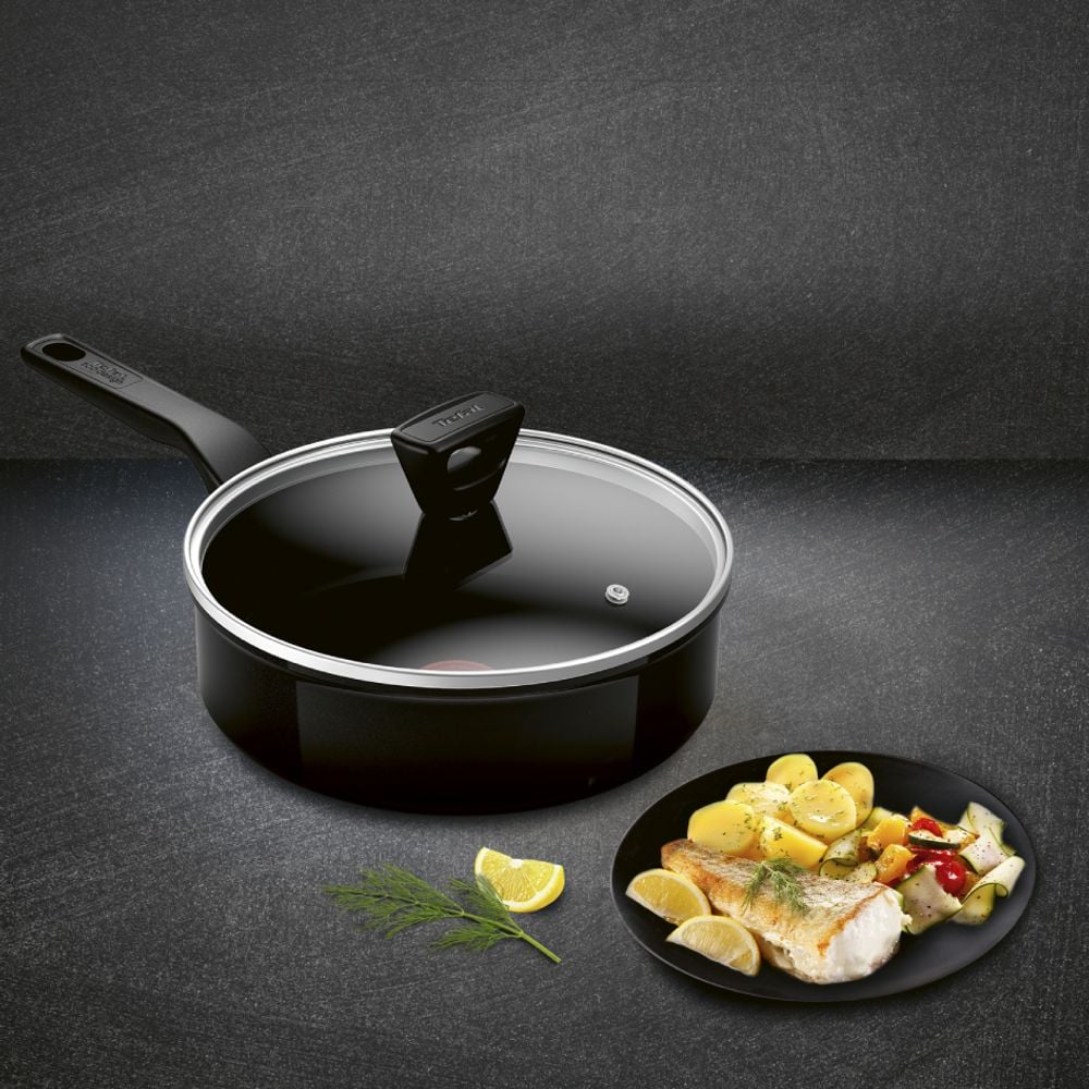 Cratiță Tefal Renew de 24 cm C4323223, 100% aluminiu reciclat, indicator Thermo-Signal, compatibil cu inducția, înveliș ceramic, negru