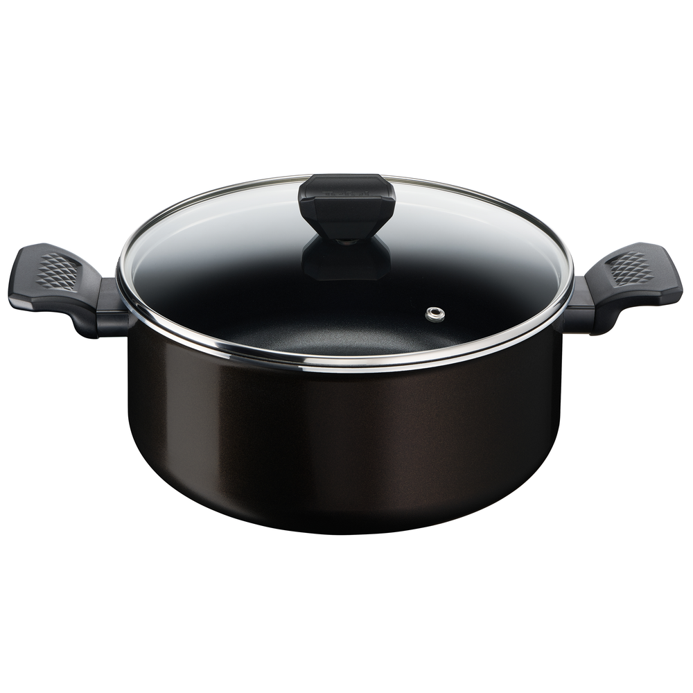 Oală cu capac Simply Clean B5674653, 24 cm, înveliș antiaderent, Thermo-Signal™, bază Diffusion+, 4.5 L, aluminiu, negru