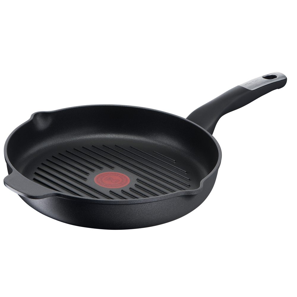 Tigaie grill 26 cm Unlimited Tefal E2294074, înveliș antiaderent, Titanium Anti-Scratch, Thermo-Signal™, bază Thermo-Fusion™, aluminiu, negru