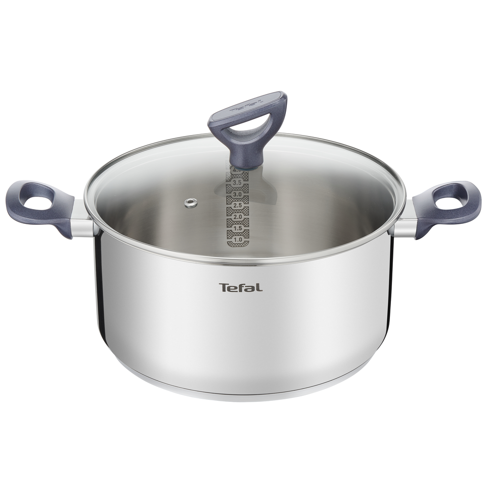 Oală Daily Cook G7124645, capacitate 5 L, gradații, capac sticlă, 24 cm, inox, argintiu
