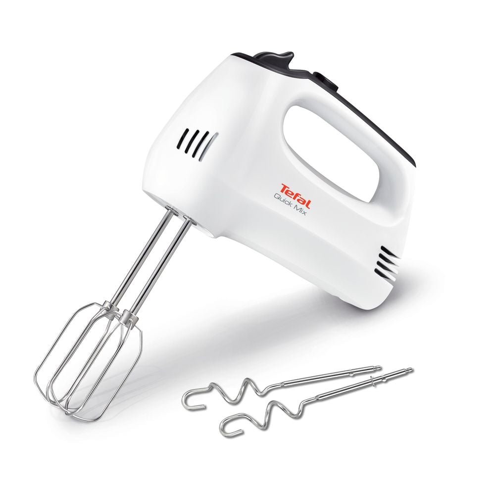 Mixer Quick Mix HT310138, 300 W, 5 trepte de viteză, funcție Turbo, 2 teluri, 2 cârlige, alb