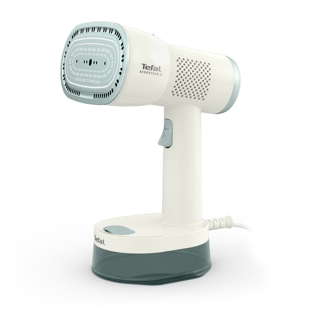 Aparat de calcat vertical cu abur Tefal AeroSteam S DT9322E0, 1500 W, abur variabil 0 - 20 g/min, 3 moduri, recipient apa 180 ml, autonomie pana la 14 min, tehnologie OptiFlow, talpa ceramica, albastru & verde