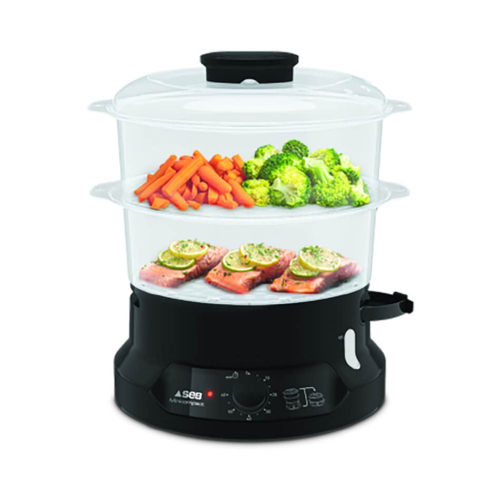 Aparat de gatit cu aburi Tefal MiniCompact VC139810, 800W, capacitate 6L, preparare 2 retete simultan, 2 compartimente, timer 60 minute, indicator nivel apa, negru