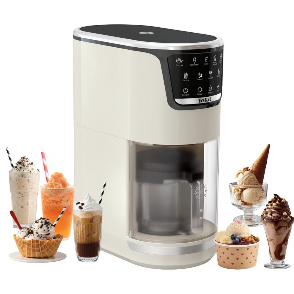 Aparat de înghețată Tefal Dolci IG602AE0, 3 recipiente din tritan de 460 ml, 10 programe, Tehnologia unică 1-Step Perfector, crem & negru