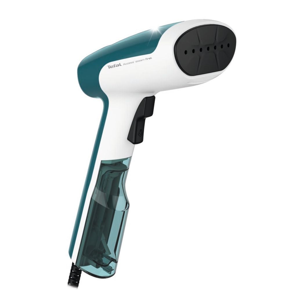 Aparat de călcat vertical cu abur Tefal Access Steam First DT6131E0, 1300 W, abur 20 g/min, rezervor 70 ml, funcție Auto OFF, perie pentru țesături, alb/turcoaz