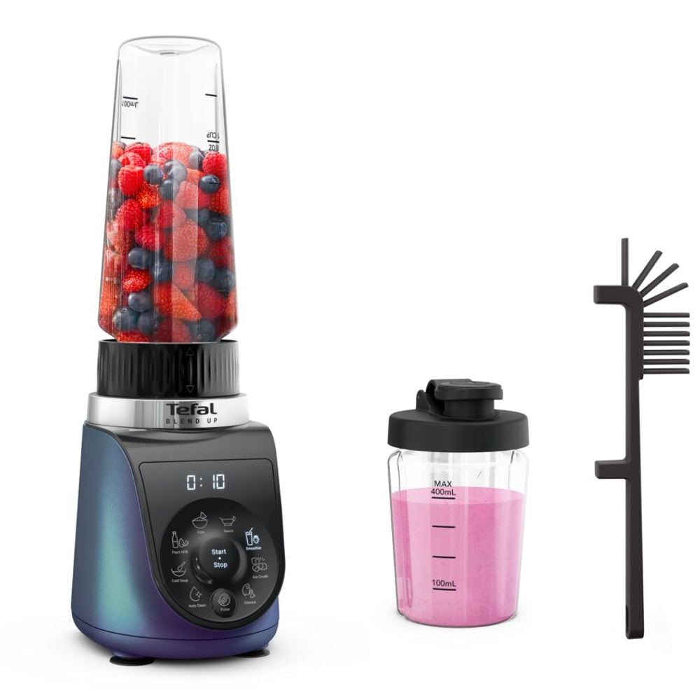 Blender Tefal Blend Up BL19H4F0, 1000W, recipiente portabile de 400 ml / 700 ml, 8 programe automate, 6 lame Powelix detașabile, funcție auto curatare - Pulse - zdrobire gheață, albastru & negru