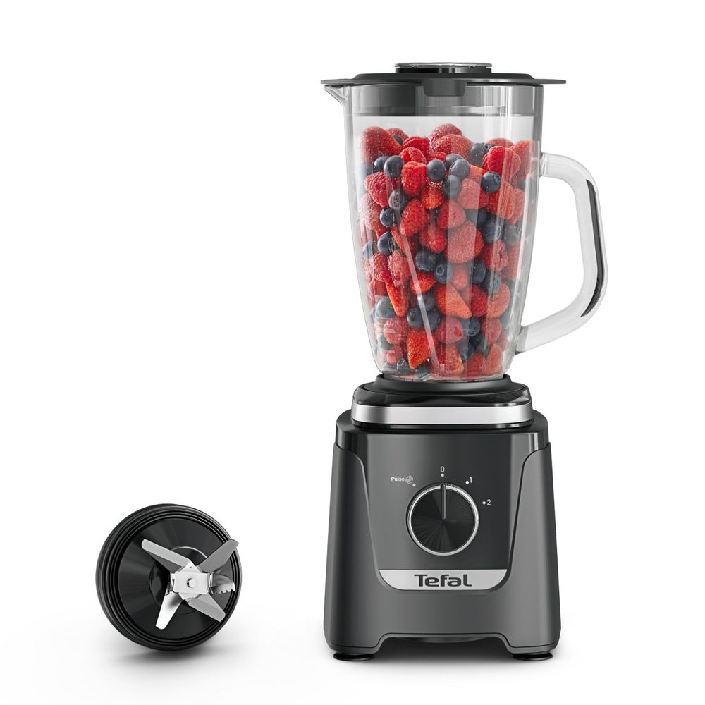 Blender Tefal Blendforce BL5958F0, 800 W, 1.9 L, 2 trepte viteza + Pulse, 6 lame Powelix 3D, tehnologie Powelix Cyclonic, vas din sticla termorezistenta pana la 70°C, functie zdrobire gheata, lame detasabile, negru