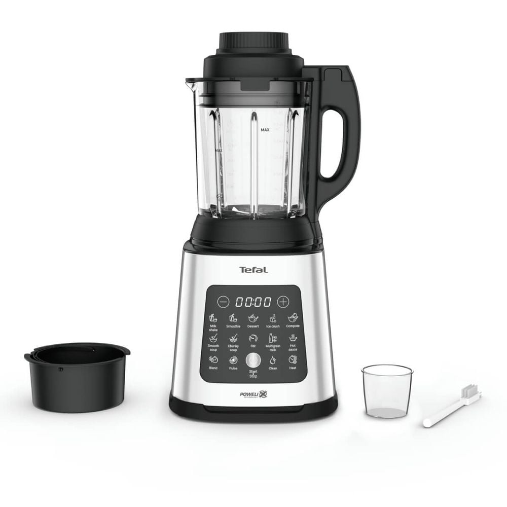 Blender Tefal PerfectMix Cook BL83SD30, 1400W, capacitate 1.75L, viteză variabilă, 10 programe pentru rețete calde și reci, funcție de gătire la aburi, funcție de marunțire a gheții, lame detașabile Powelix, argintiu & negru