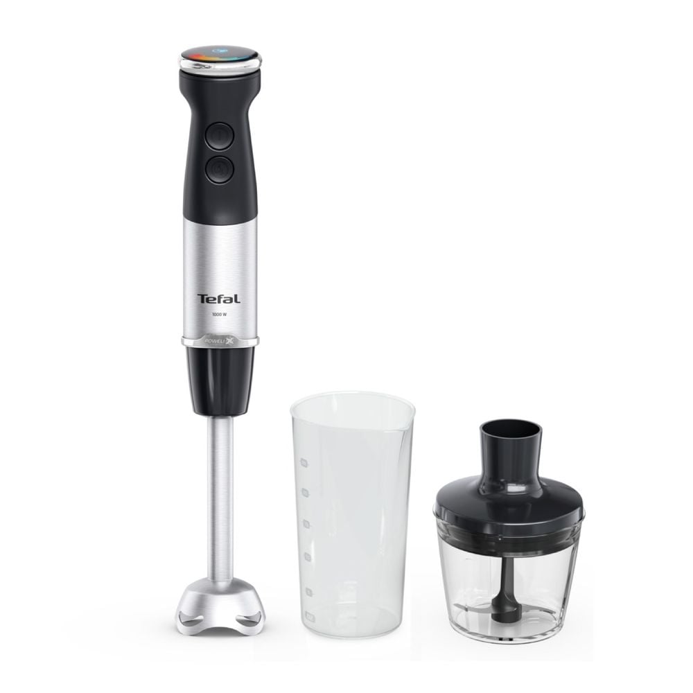 Blender vertical Tefal Quickchef+ HB672830, 1000 W, tehnologie Powelix, functie turbo, 20 viteze, mod silentios, tocator 0.5 L, recipient 0.8 L, negru & argintiu