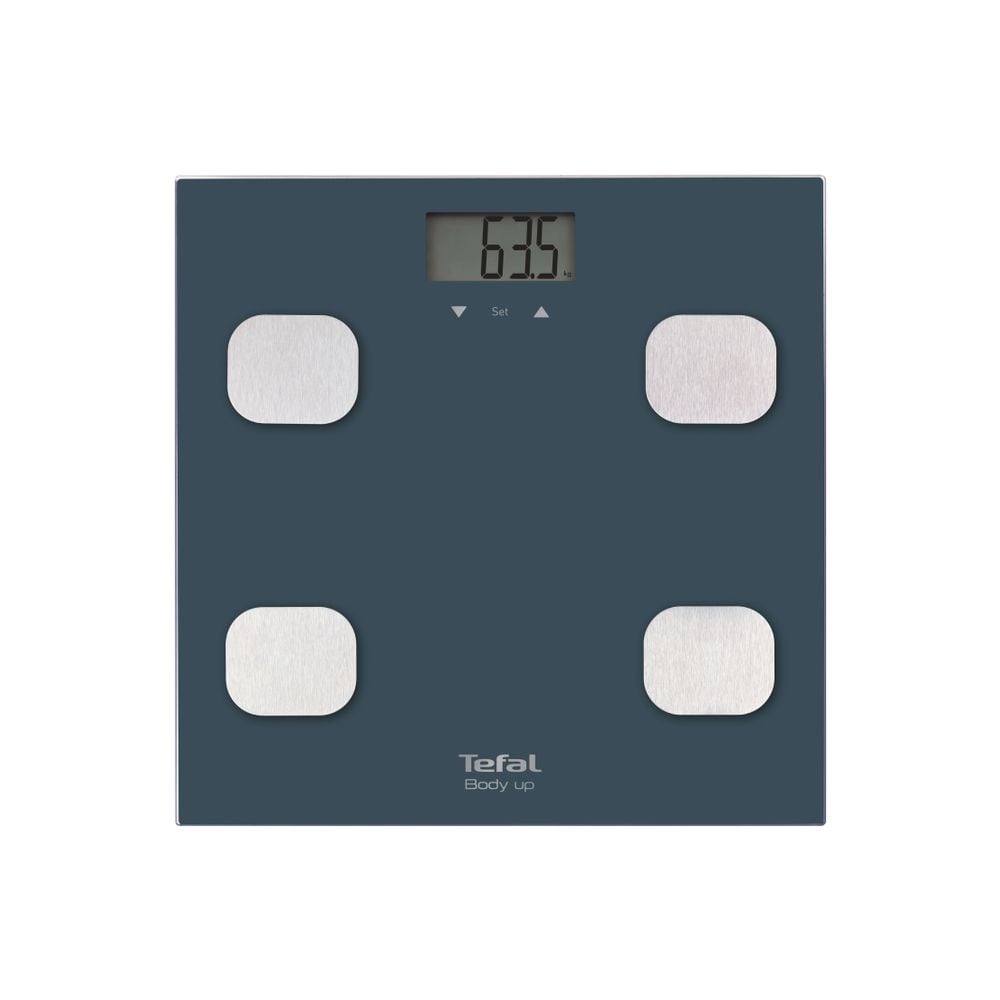 Cântar de baie inteligent Body Up BM2520V0, indice de masă corporală, 8 memorii, 35 mm grosime, 150 KG, gradații la 100 g, 32 x 32 cm, sticlă, albastru