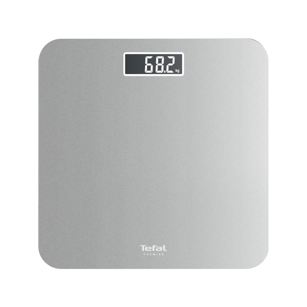 Cântar de baie Tefal Premiss PP1801V0, 160 kg, gradații la 100 g, 30 x 30 cm, sticlă, baterii incluse, argintiu