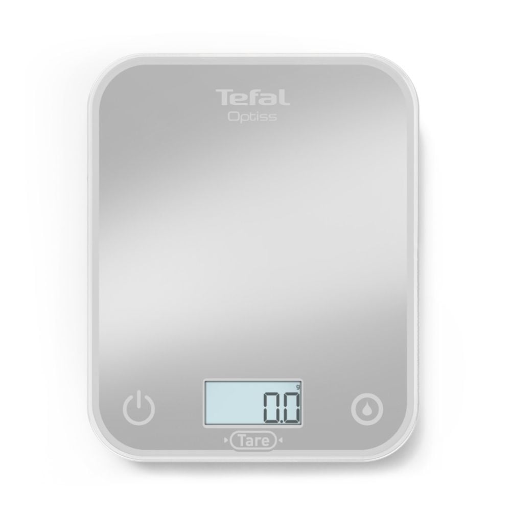 Cantar de bucătărie Tefal Optiss BC50U4V0, 5 kg, sticlă securizată, funcție Tara, cantarire a lichidelor, precizie 0.5g, afisaj LCD, cârlig de agățat, gri