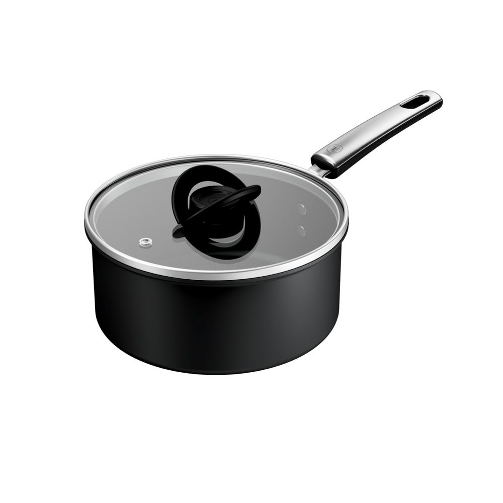 Cratita cu capac Tefal Excellence+ G3282343, 18 cm, invelis antiaderent, tehnologie FUSIONCORE, Thermo-Signal™, maner nituit, aluminiu, inductie, negru
