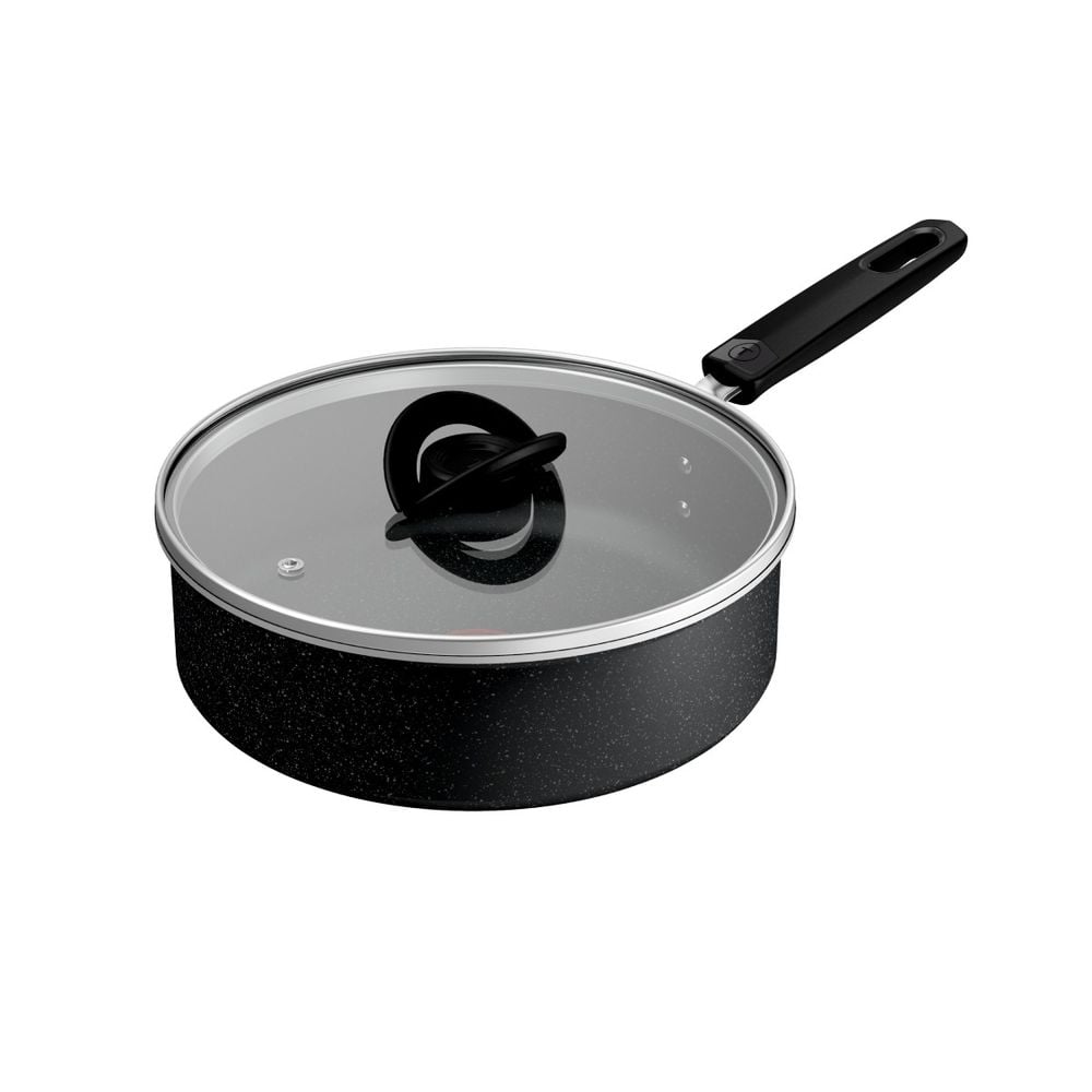 Cratita Tefal Extra M0003243, 24 cm, capac din sticla, aluminiu, invelis antiaderent, Thermo-Signal™, incalzire uniforma, compatibila gaz, electric, ceramic si halogen, negru