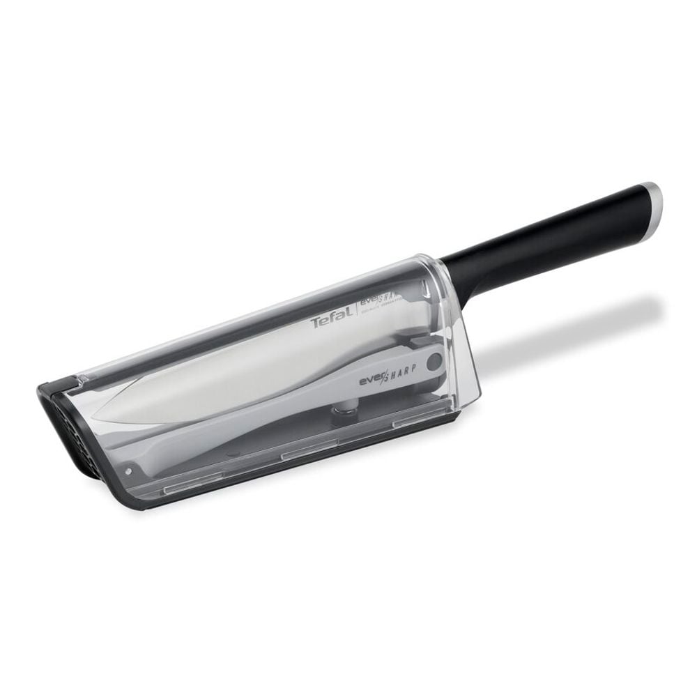 Cuțitul bucătarului cu suport de ascuțire Tefal Ever Sharp K2569004, 16.5 cm, suport cu tehnologie Dual Pivot, sistem de blocare, oțel german