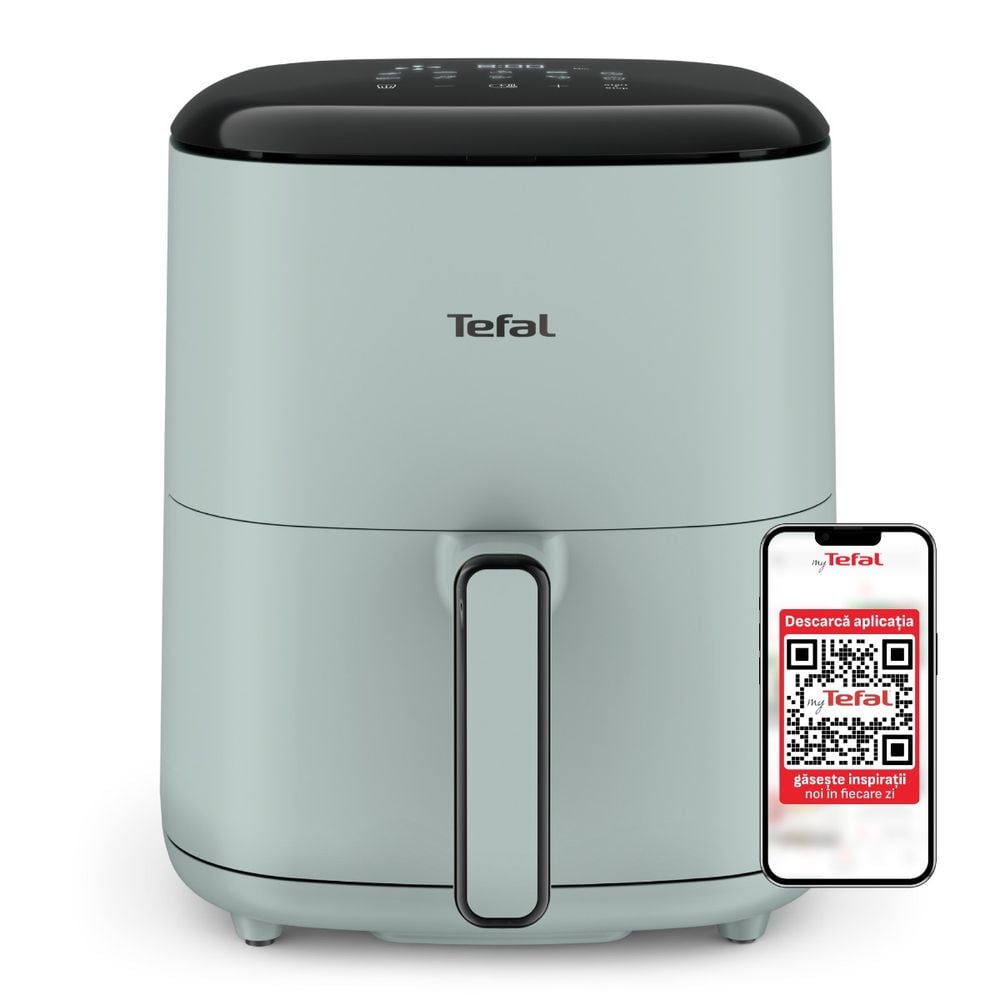 Friteuza cu aer cald Tefal Easy Fry POP EY2454E0, 1500 W, 5 L, - Air fryer cu 10 programe automate, temperatura ajustabila, invelis antiaderent, ecran LCD, oprire automata, verde eucalipt