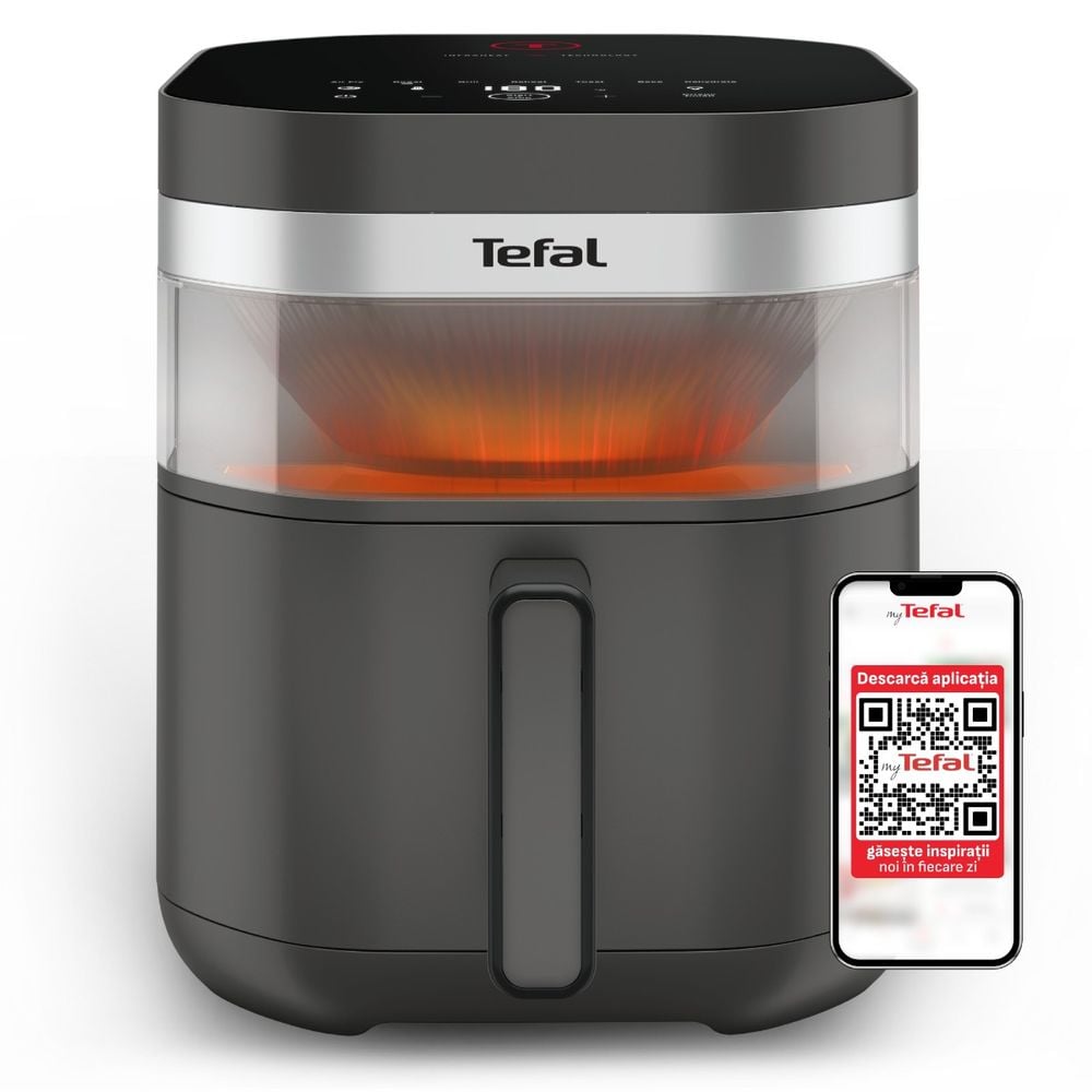 Friteuza cu aer cald Tefal Easy Fry Infrared EY832HE0, 2020W, 7L, - Air fryer cu 8 programe automate, tehnologie avansata Infra-Heat™, temperatura ajustabila, invelis antiaderent, ecran LCD, gri