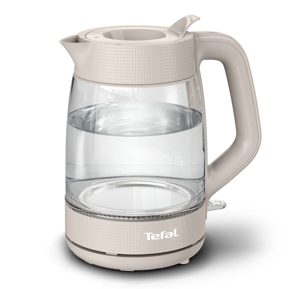 Fierbator de apa Tefal Morning KO2G0BE0, 2000 W, 1.7 L, vas din sticla cu gradatii, iluminare ambientala, filtru detasabil, functie oprire automata, baza rotativa, crem
