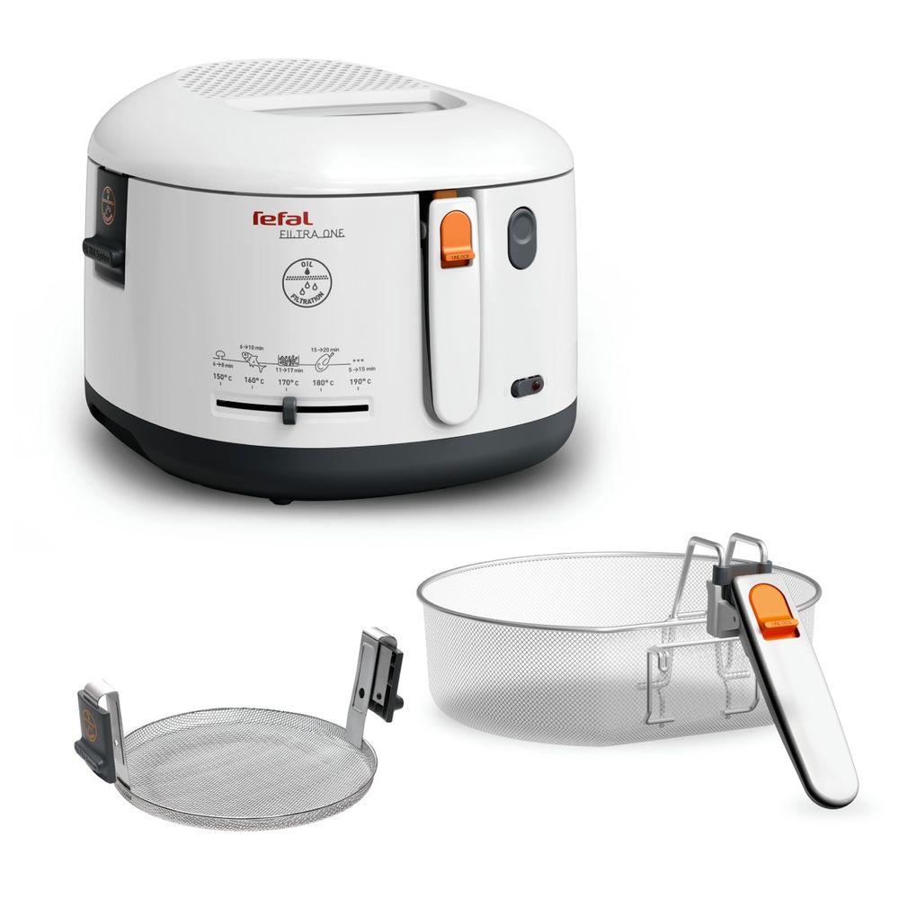 Friteuză Filtra One FF162131, 1900 W, 1 program, termostat ajustabil, plasă pentru filtrare patentată, fereastră de vizualizare, 1.2 KG / 2.1 L, alb