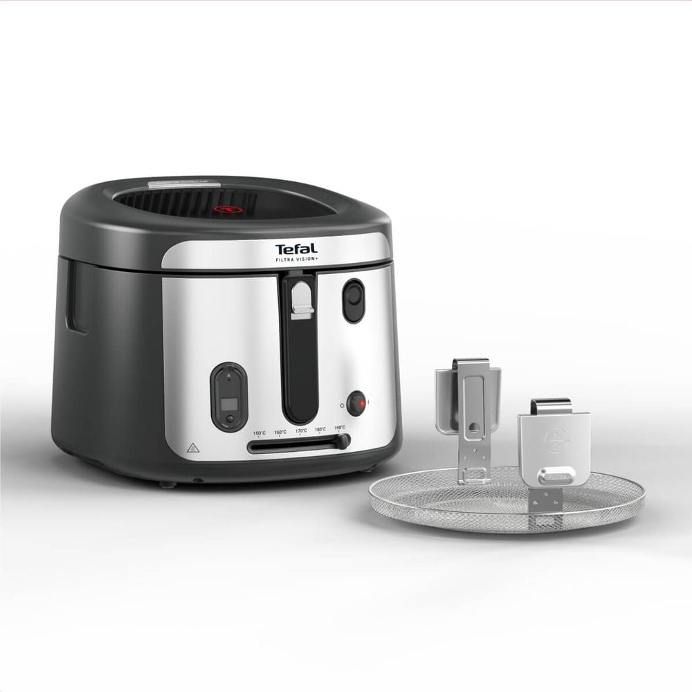 Friteuză Tefal Filtra Vision+ FF2588E0, 1900W, capacitate ulei 2.1L, capacitate alimente 1.2 KG, înveliș antiaderent, filtru metalic, fereastră pentru monitorizare, argintiu & negru