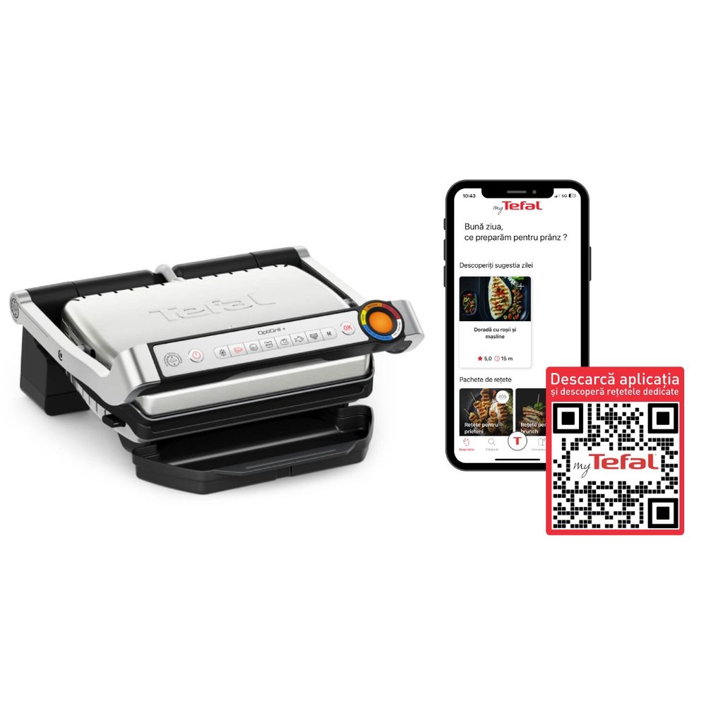Grătar electric Tefal OptiGrill+ 6 programe, 2000W GC717D10