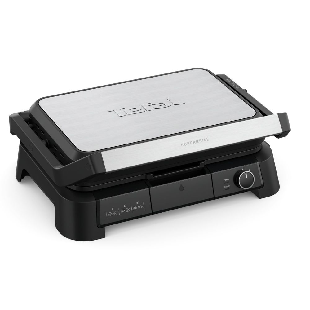 Grătar electric multifuncțional Tefal SuperGrill 3 in 1 XL GC520DE0, 2000W, plăci detașabile, 3 trepte temperatură, funcție cuptor & barbeque, 800 cm2, negru & argintiu