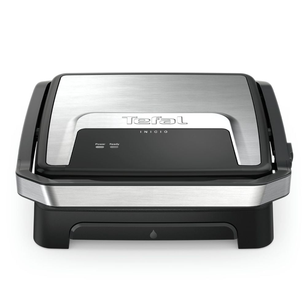 Gratar electric Tefal Inicio 2 in 1 GC271D10, 2000 W, pentru panini si grill, suprafata gatire 29 x 26 cm, pana la 6 portii, placi antiaderente, tava detasabila pentru suc, depozitare verticala, inox & negru