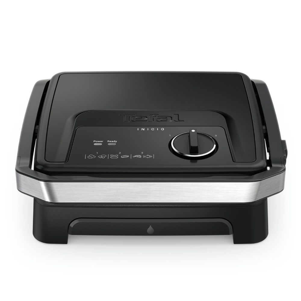 Gratar electric Tefal Inicio Adjust GC2728E0, 2000 W, 2 in 1 Panini & Grill, suprafata gatire 29 x 26 cm, 3 trepte temperatura, placi antiaderente, tava detasabila pentru suc, pana la 6 portii, negru