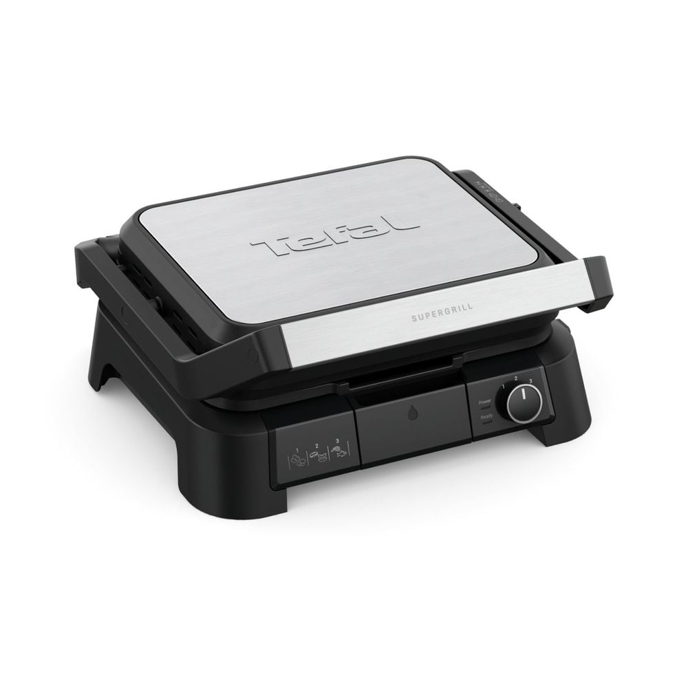 Gratar electric Tefal SuperGrill 3 in 1 GC510DE0, 2000W, indicator gătire, plăci detașabile cu înveliș antiaderent, 3 trepte temperatură, funcție cuptor & barbeque, 600 cm2, argintiu & negru