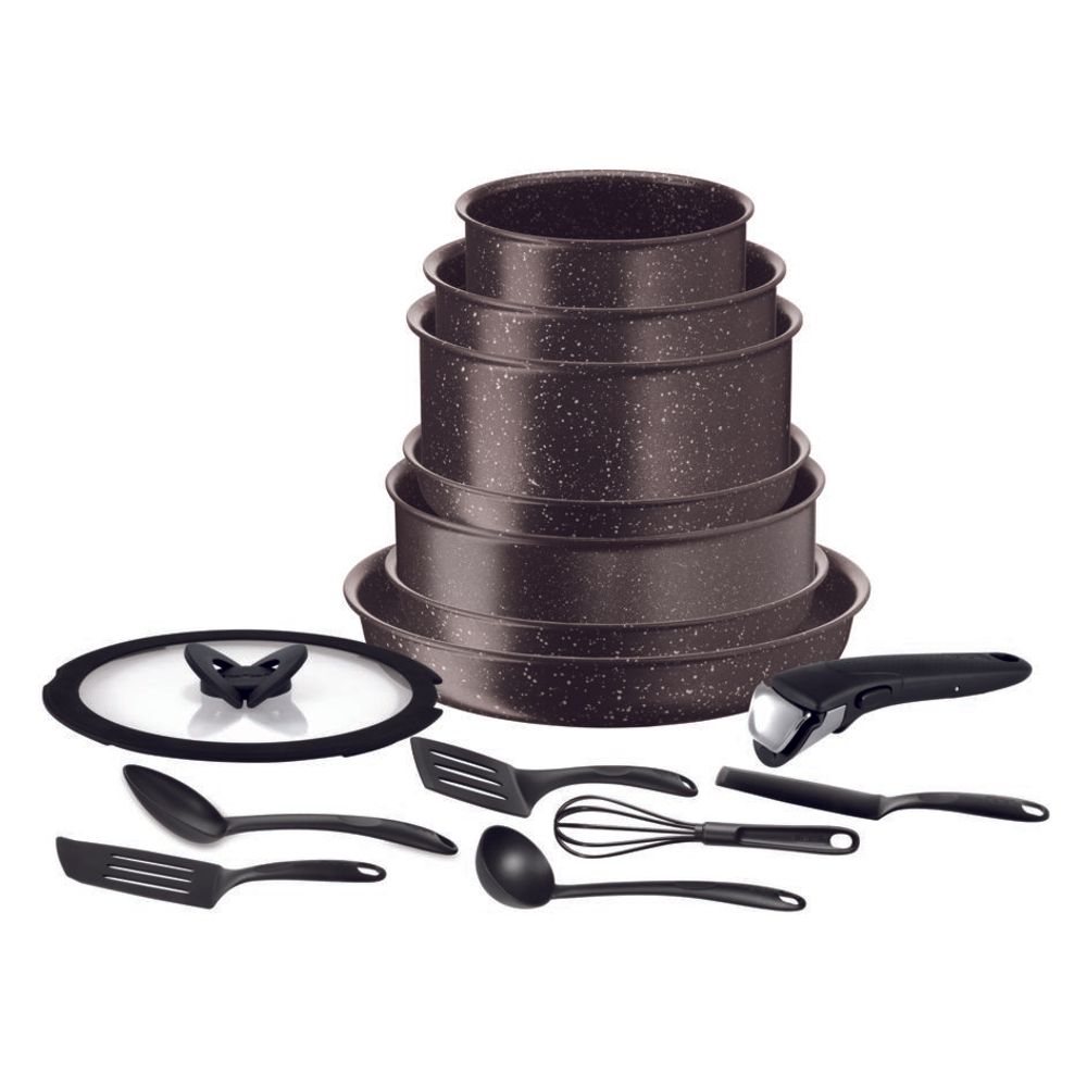 Set de 15 piese Ingenio Extreme L6789102, inducție, mâner detașabil, înveliş  Mineralia, Tehnologia Thermo-Spot™, tabacco marble