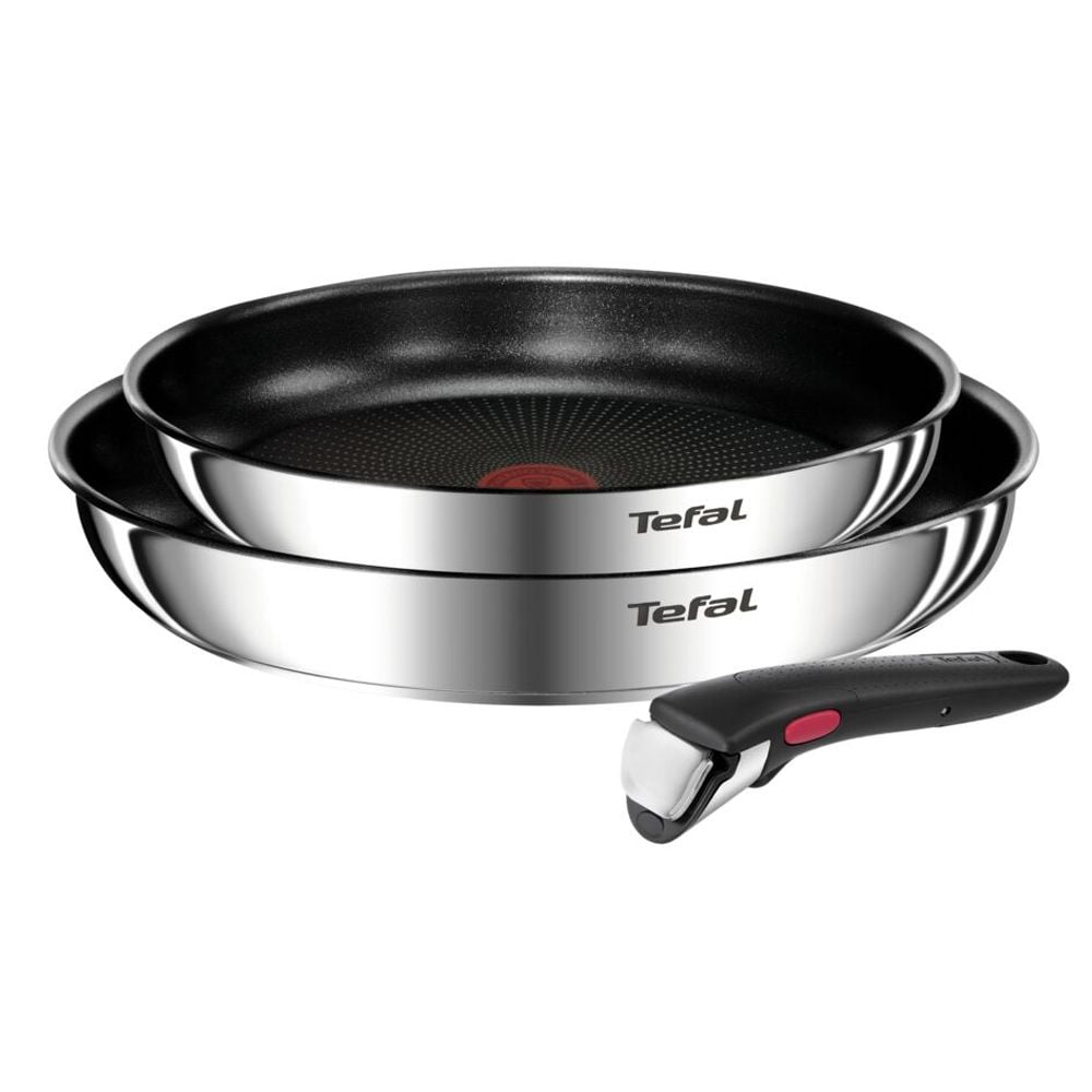 Set 3 piese TEFAL Ingenio Emotion L897S374, inducție (2 tigăi 24 cm & 28 cm, 1 mâner detașabil ), Tehnologia Thermo-Signal, inox