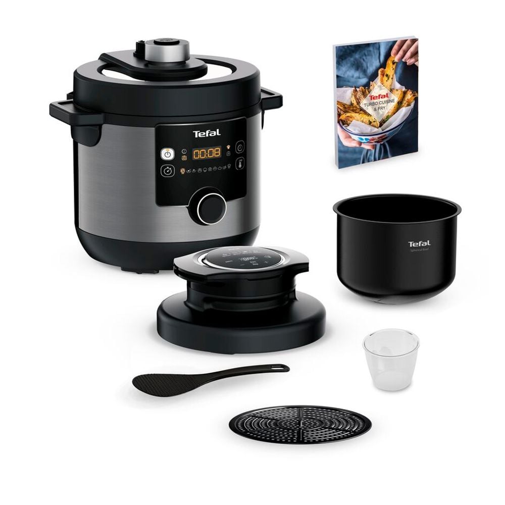 Multicooker cu gătire sub presiune Tefal Turbo Cuisine & Fry CY778830, accesoriu pentru prăjit inclus,  aplicatie dedicata , 1200W, 7.6L, 15 programe, interfață intuitivă, bol de gătit Spherical Bowl, negru