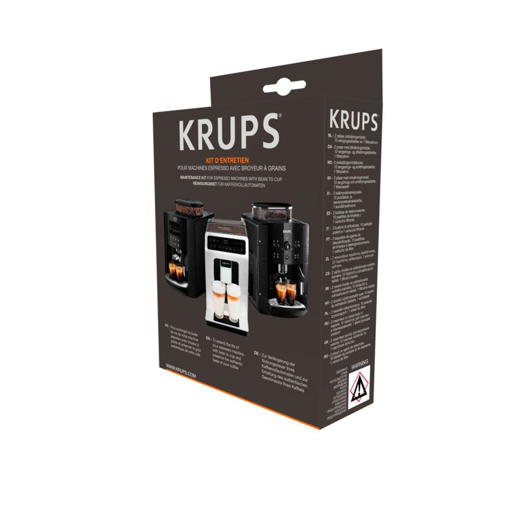 Kit pentru întreținere espressoare Krups XS530010, filtru anti-clor și anti-calcar, tablete de curățare și degresare, soluție pentru îndepărtarea calcarului