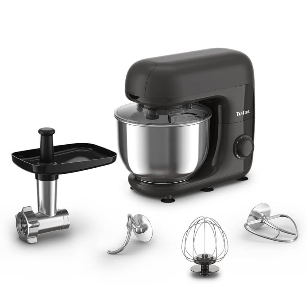 Robot de bucătărie Tefal Bake Essential QB161H38, 800W, capacitate vas 4.8 L, 3 funcții - tel, accesoriu incorporare, cârlig aluaturi grele, 6 trepte de viteză, negru