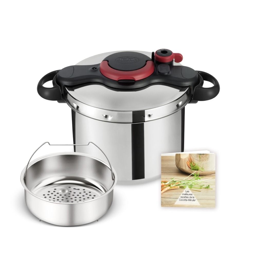 Oală sub presiune Tefal ClipsoMinut'® Easy P4624966, capacitate de 9 L, compatibil cu inducția, inox, indicator de presiune, 5 puncte de securitate, argintiu