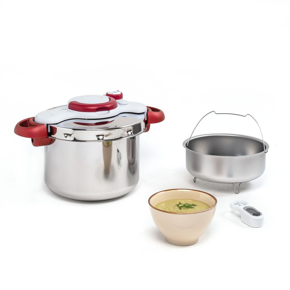 Oală sub presiune Tefal ClipsoMinut Perfect P4620733, 6 L, compatibil cu inducția, inox, indicator de presiune, 5 puncte de securitate, argintiu