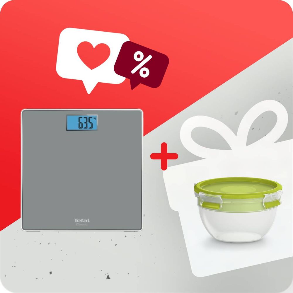 Pachet PROMO Cântar de baie Tefal Classic PP1500V0 & Caserolă Tefal MasterSeal to Go pentru salată K3100112