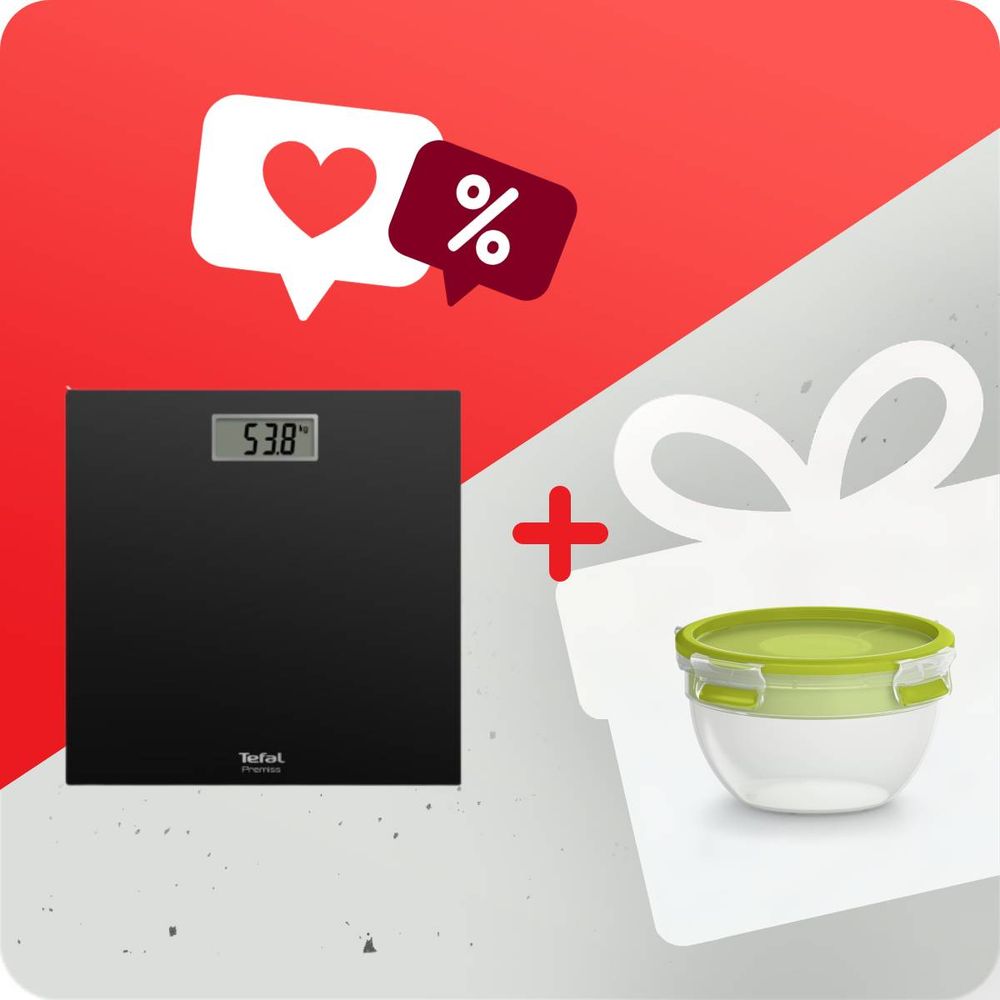 Pachet PROMO Cântar de baie Tefal Premiss PP1400V0 & Caserolă Tefal MasterSeal to Go pentru salată K3100112