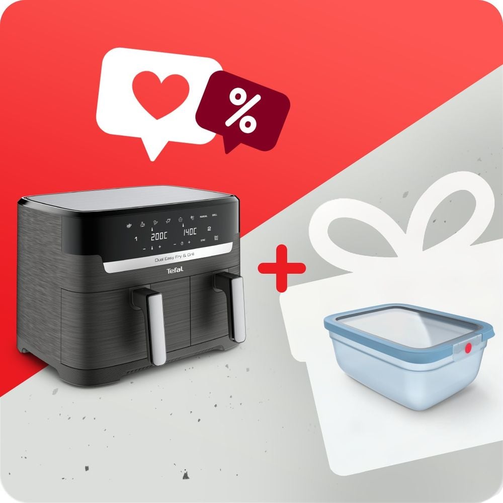 Pachet PROMO Friteuză dubla cu aer cald Dual Easy Fry&Grill Tefal EY905B10 & Caserolă Tefal ONEClick N1211610
