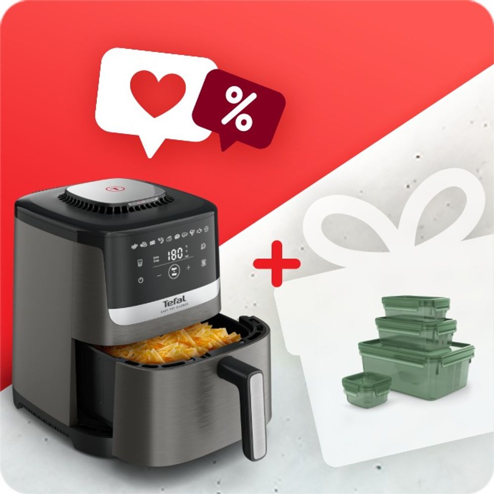 Pachet PROMO Friteuză cu aer cald Tefal Easy Fry Silence EY551HE0 & Set de 4 caserole ECO MAsterSteal Tefal N1170610