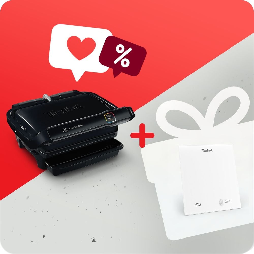 Pachet PROMO Gratar electric OptiGrill Elite GC750830 & Cantar de bucataraie Tefal Essential BC5504V0