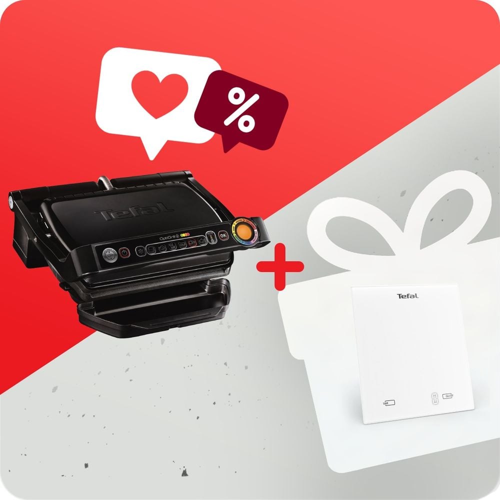 Pachet PROMO Gratar electric Tefal OptiGrill+ Snacking & Baking GC714834 & Cantar de bucataraie Tefal Essential BC5504V0