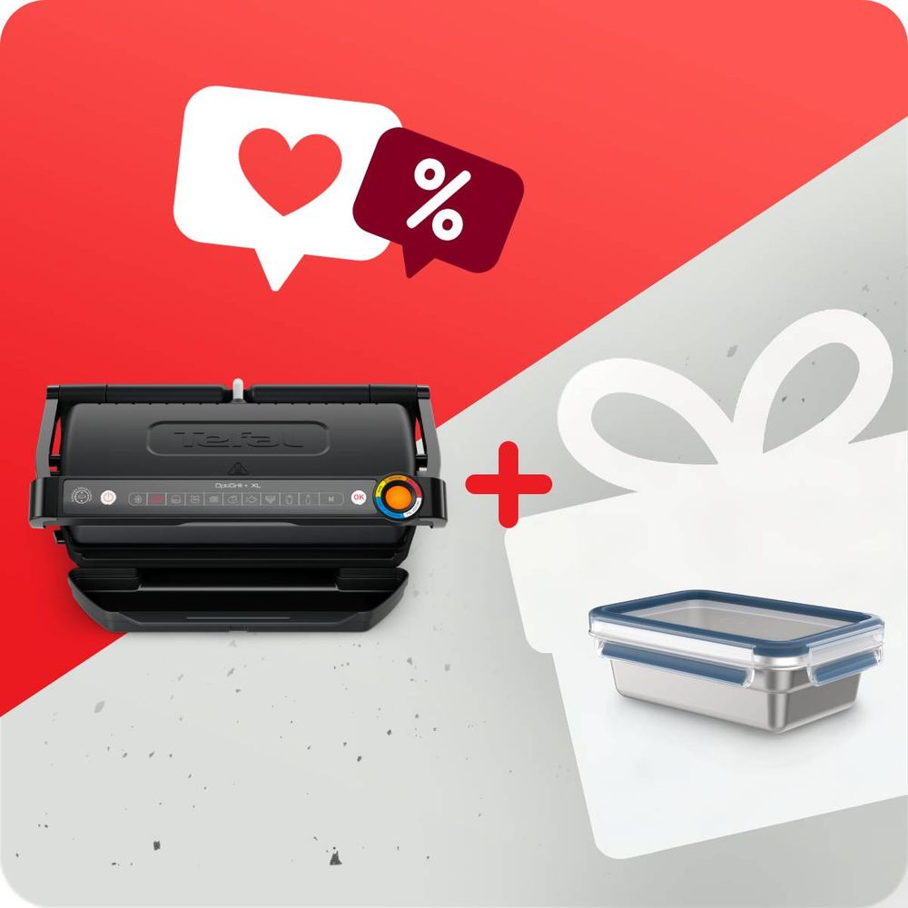 Pachet PROMO Grătar electric Tefal OptiGrill+ XL GC727810 & Caserolă Tefal MasterSeal Stainless Steel N1150410