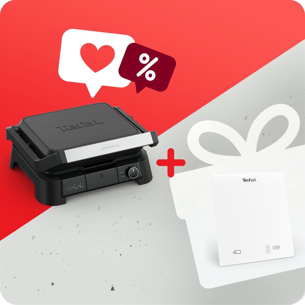 Pachet PROMO Gratar electric Tefal SuperGrill 3 in 1 GC5108E0 & Cantar de bucataraie Tefal Essential BC5504V0