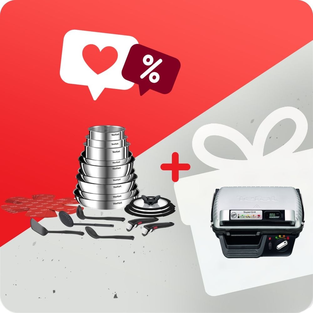 Pachet PROMO Set 22 piese Tefal Ingenio Emotion L897SM74 & Gratar electric Tefal SuperGrill UC700 GC451B12